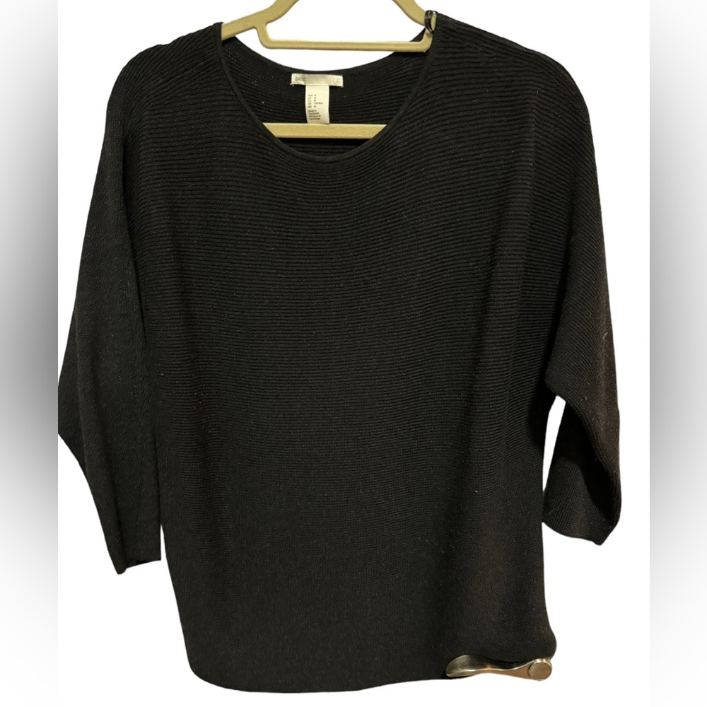 Basic H&M - Boat neck black textured sweater with dolman sleeves size M